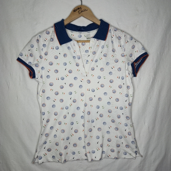 Liz Claiborne Tops - Liz Claiborne Lizgolf Ladies Short Sleeve Golf Theme Blue And White Tee Size M